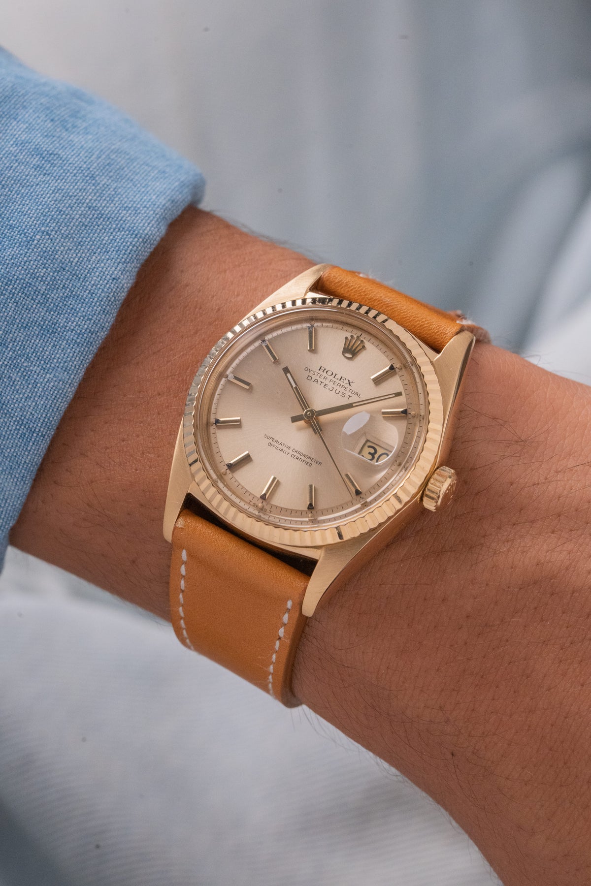 Rolex Datejust 36 ref. 1601 de 1968 en oro 18k, esfera Pie-Pan